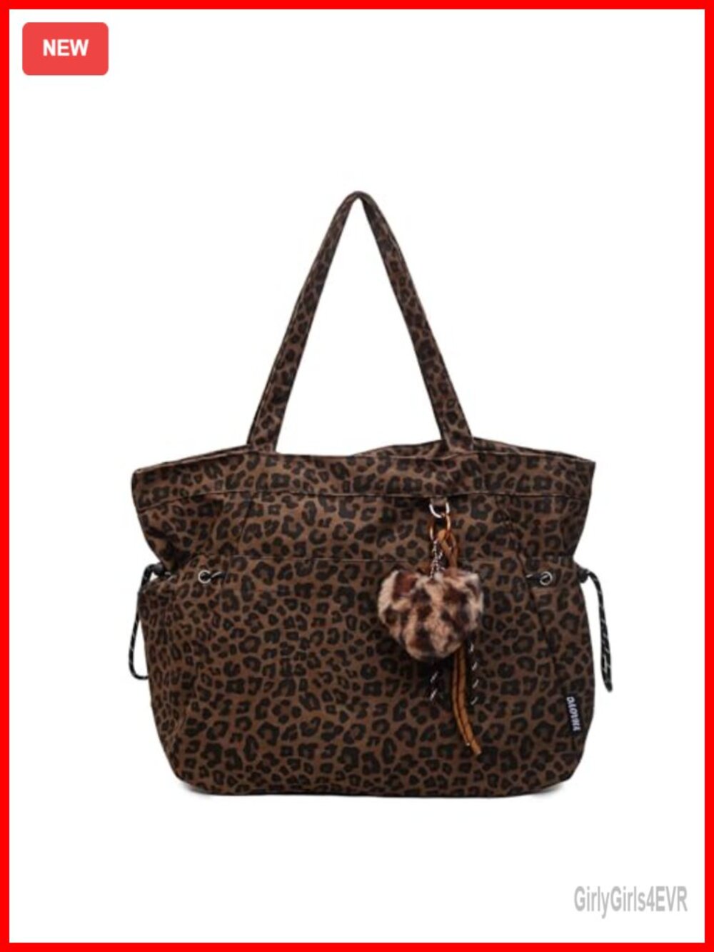 Leopard Print Y2K Tote Bag for Women with Zipper, Nylon Faux Fur Keychain Purse